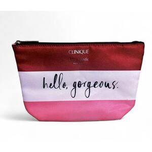 CLINIQUE x Kate Spade Pink White Red Makeup Cosmetic Bag Travel Toiletry Pouch